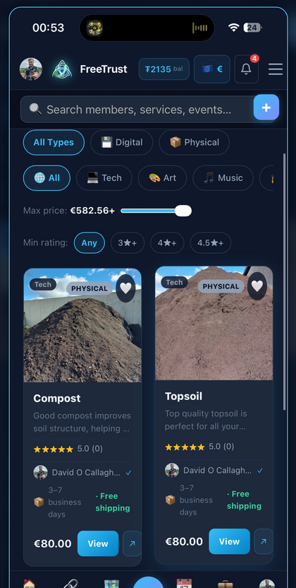 Actual FreeTrust product marketplace mobile screenshot